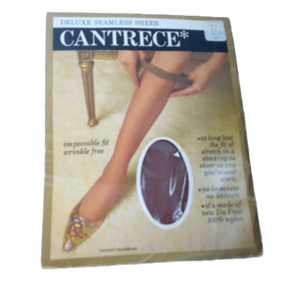 Vintage 1965 CANTRECE Nylon Deluxe Seamless Sheer STOCKINGS Size 8 Taupe  9.5-10